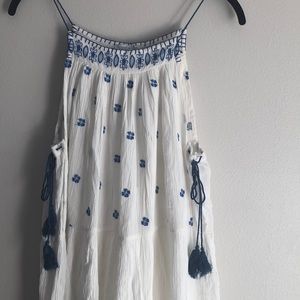 Gorgeous white and blue embroidered tasseled dress